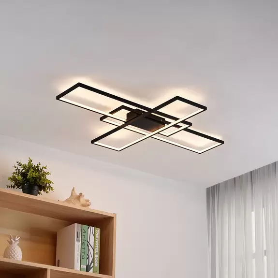 Lampenwelt Lindby LED-Deckenleuchte Tetson, schwarz, Metall, dimmbar Speichern exportieren