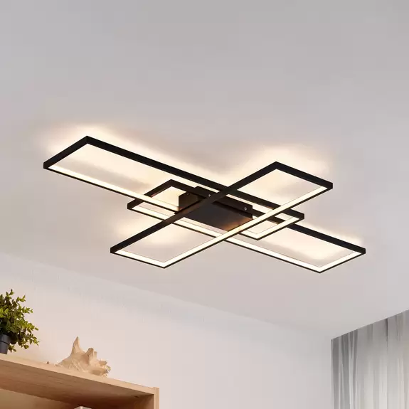 Lampenwelt Lindby LED-Deckenleuchte Tetson, schwarz, Metall, dimmbar Speichern exportieren