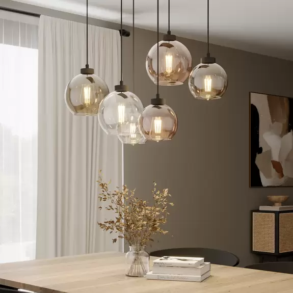 Lampenwelt Hängeleuchte Cubus, 6-flammig, klar/honig/braun, Glas, E27 Online
