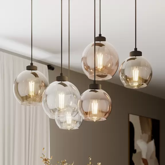 Lampenwelt Hängeleuchte Cubus, 6-flammig, klar/honig/braun, Glas, E27 Online