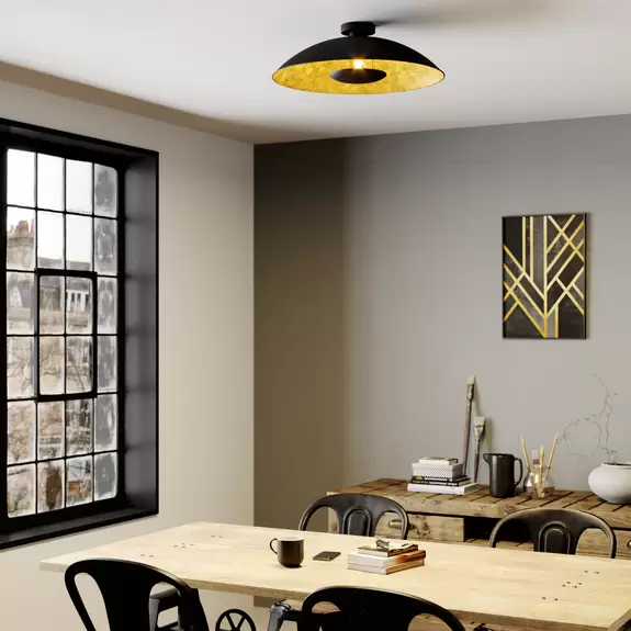 Lampenwelt Lindby Deckenlampe Emilienne, schwarz, goldfarben, Ø 60 cm Fabrikverkauf