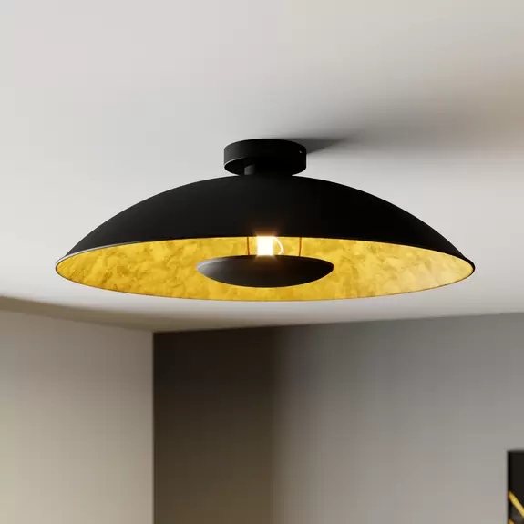 Lampenwelt Lindby Deckenlampe Emilienne, schwarz, goldfarben, Ø 60 cm Fabrikverkauf