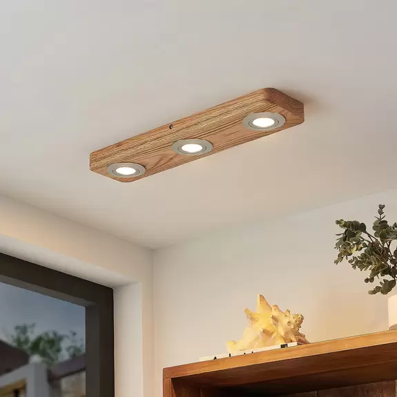 Lampenwelt Lindby Mikari LED-Deckenleuchte aus Holz, 3-fl Meist gekauft