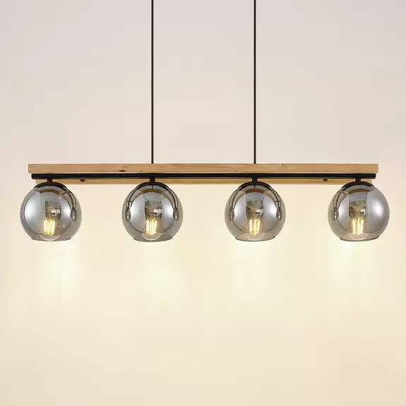 Lampenwelt Lindby Pendelleuchte Enrique, 4-flammig, rauchgrau, Glas Limitierter Zeitrabatt