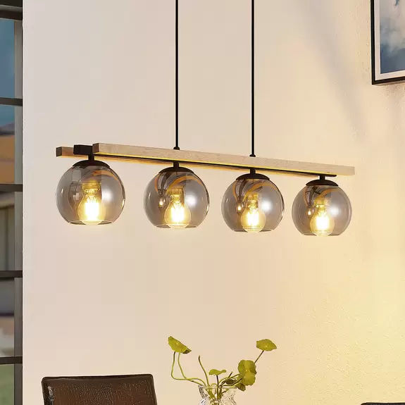 Lampenwelt Lindby Pendelleuchte Enrique, 4-flammig, rauchgrau, Glas Limitierter Zeitrabatt