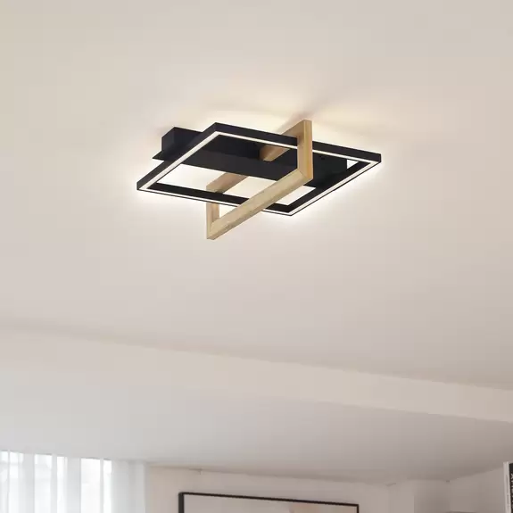 Lampenwelt Lindby LED-Deckenleuchte Holamu, 40 cm, Holz Fabrikpreis