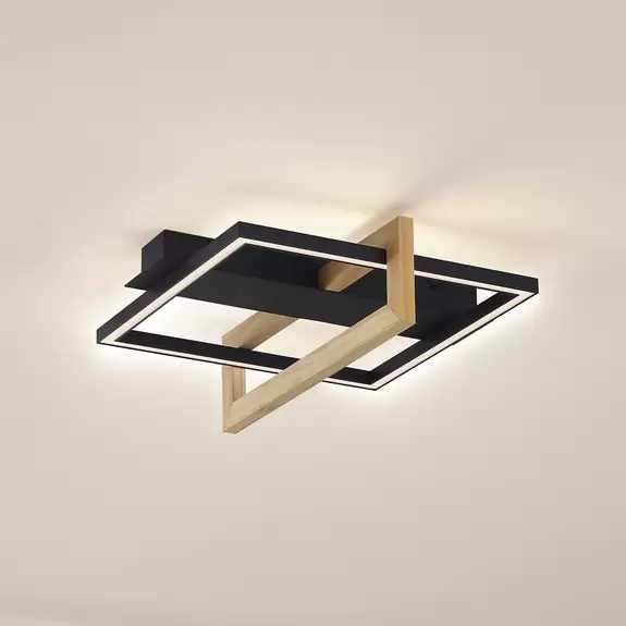Lampenwelt Lindby LED-Deckenleuchte Holamu, 40 cm, Holz Fabrikpreis