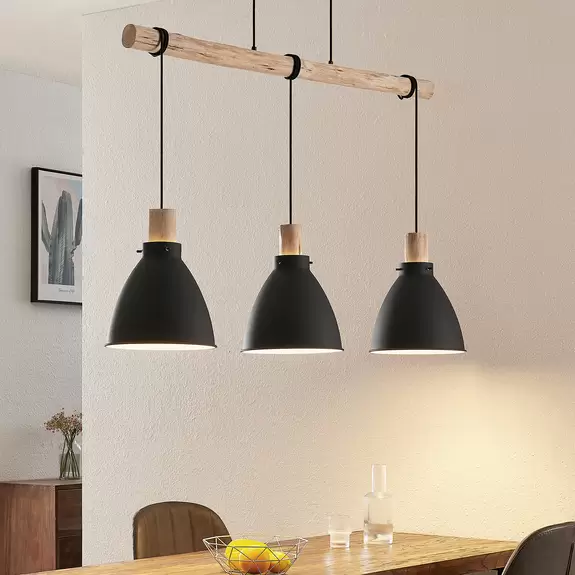 Lampenwelt Lindby Hängeleuchte Trebale, 3-flammig, E27, Eisen, Holz Rabatt