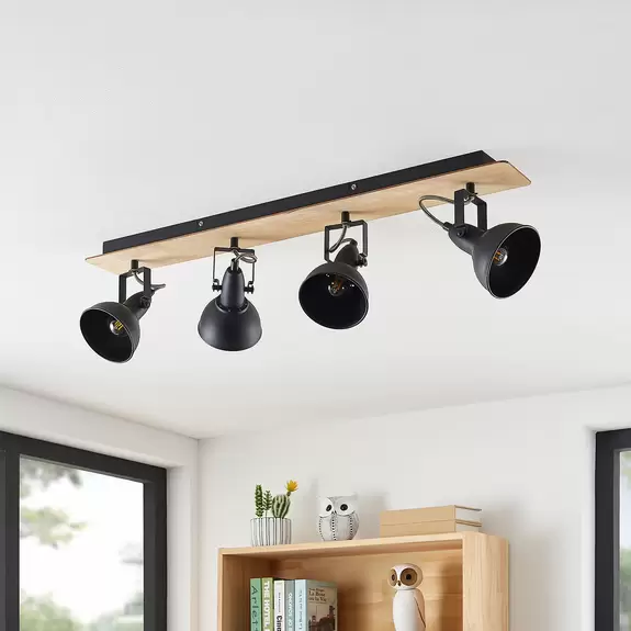 Lampenwelt Lindby Aylis Deckenlampe, 4-flg., 82 cm, schwarz, Holz, E14 Günstig kaufen