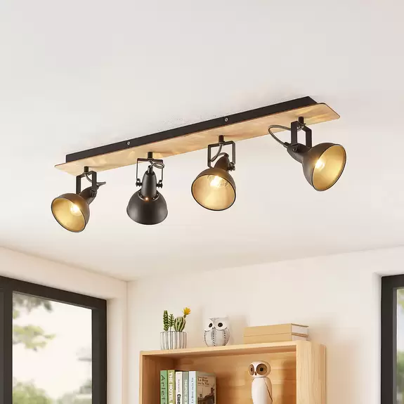 Lampenwelt Lindby Aylis Deckenlampe, 4-flg., 82 cm, schwarz, Holz, E14 Günstig kaufen