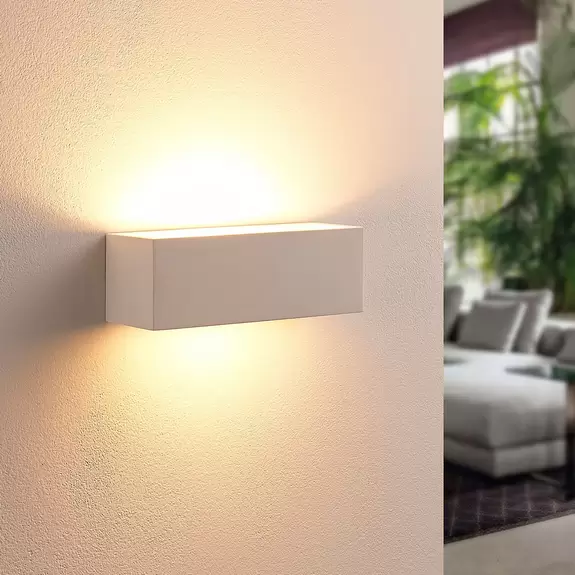 Lampenwelt Lindby Wandlampe Tjada, 22 cm, weiß, Gips, G9, bemalbar Versandkostenfrei