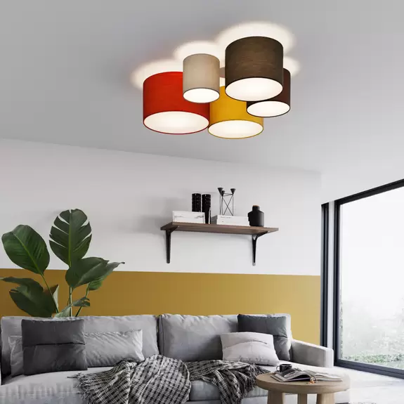 Lampenwelt Lindby Laurenz Deckenlampe, 5-fl. 93cm, rot-gelb Großer Ausverkauf