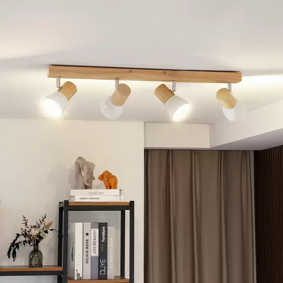 Lampenwelt Holz-Deckenlampe Thorin, vierflammig Saisonschlussverkauf