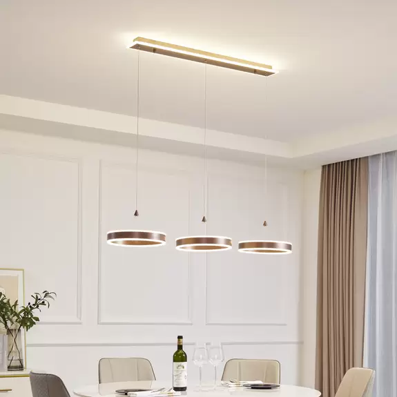 Lampenwelt Lucande LED-Hängeleuchte Kolo, 3-flg., braun, Eisen, dimmbar Valentinstagsangebot
