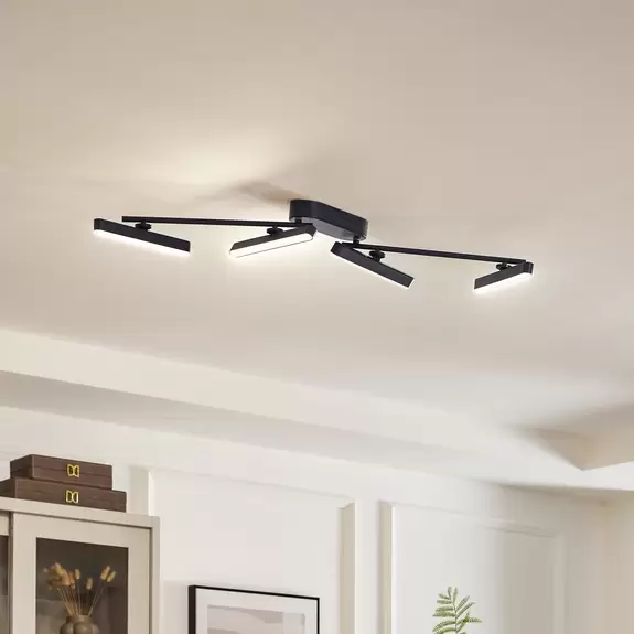 Lampenwelt Lindby LED-Deckenleuchte Eldrin, 4-flammig, schwarz, Eisen Online Outlet