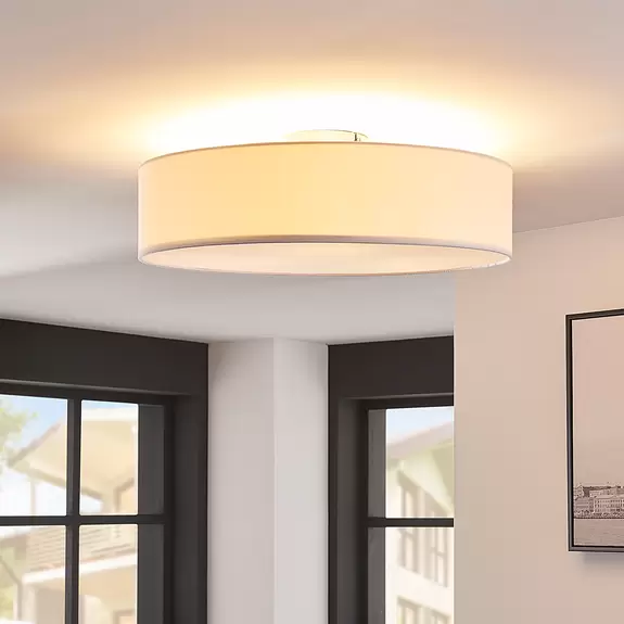 Lampenwelt Lindby Deckenleuchte Sebatin, Ø 50 cm, weiß, Stoff, E27 Exklusive Angebote