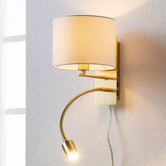 Lampenwelt Lindby Wandlampe Florens, messing, LED-Leselampe, 23,5 cm Große Rabatte