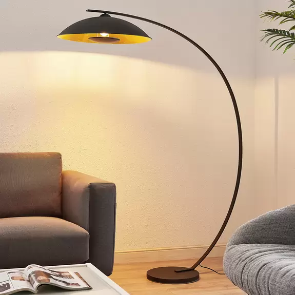 Lampenwelt Lindby Bogenstehlampe Emilienne, schwarz, goldfarben, 180 cm Bestseller