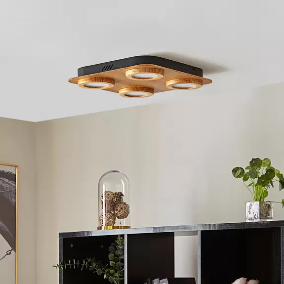 Lampenwelt Lindby LED-Spot Joren, Holz, 38 x 38 cm, 4-flammig, 3.000 K Sonderangebot der Fabrik