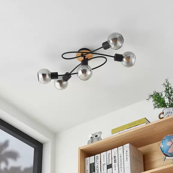 Lampenwelt Lindby Eridia Deckenleuchte, Holz, 5-fl., lang Kostenloser Versand international