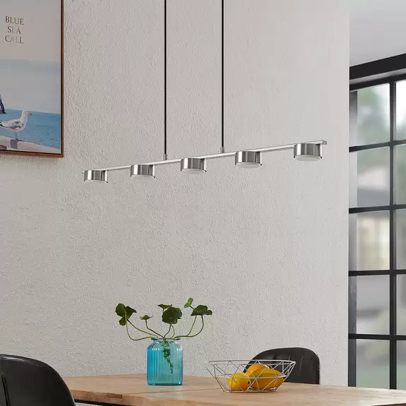 Lampenwelt Lindby Pendellampe Kaylou, 5-flg., nickelfarben, Aluminium Im Verkauf