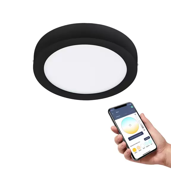 Lampenwelt EGLO connect Fueva-Z Deckenlampe, Ø 21cm schwarz Schlussverkauf