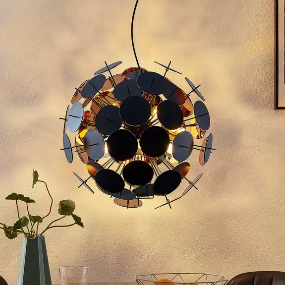 Lampenwelt Lucande Noctavi Hängeleuchte, schwarz-gold Fabrikverkauf