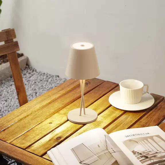 Lampenwelt Lindby LED-Akkutischleuchte Janea, CROSS, beige, Metall Begrenztes Angebot