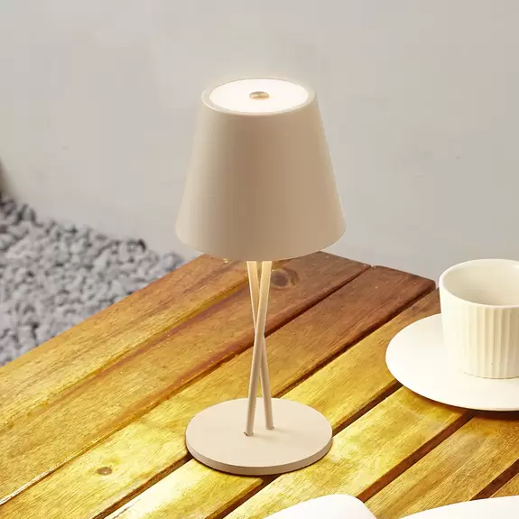 Lampenwelt Lindby LED-Akkutischleuchte Janea, CROSS, beige, Metall Begrenztes Angebot