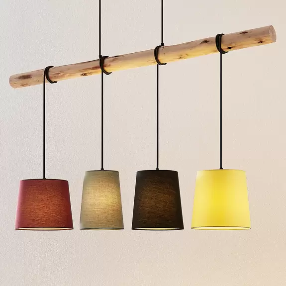 Lampenwelt Lindby Hängeleuchte Moskau , bunt, Textil, Holz, E27, 116 cm Exklusivangebot