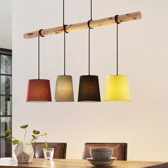 Lampenwelt Lindby Hängeleuchte Moskau , bunt, Textil, Holz, E27, 116 cm Exklusivangebot