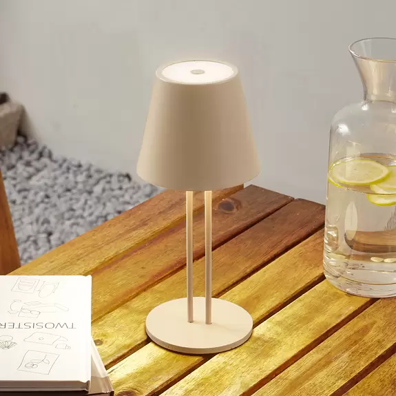 Lampenwelt Lindby LED-Akkutischleuchte Janea TWIN, beige, Metall Preisnachlass