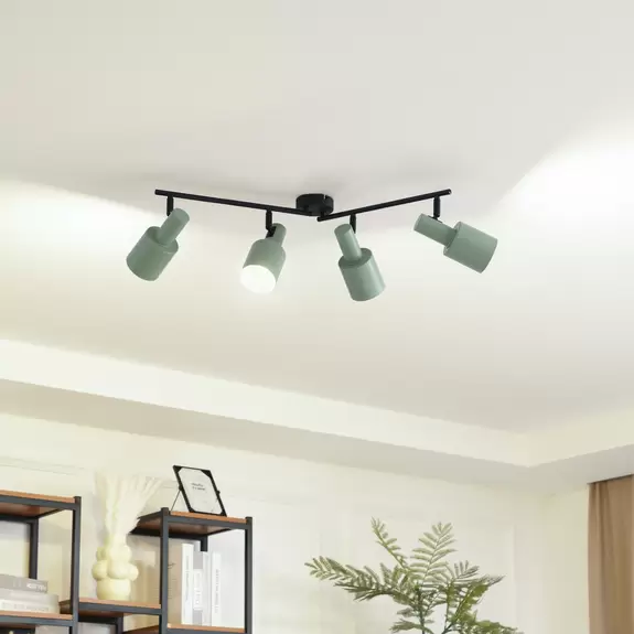 Lampenwelt Lindby Deckenstrahler Ovelia, grün/schwarz, 4-flg., Eisen Weihnachtsangebot