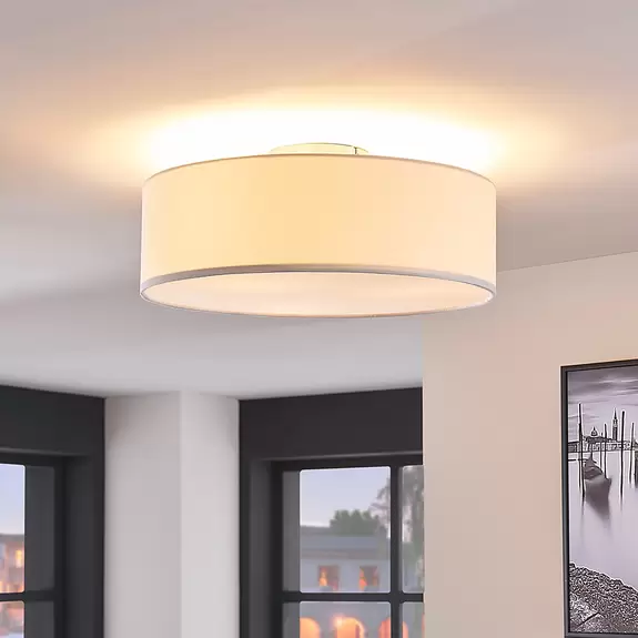 Lampenwelt Lindby Deckenleuchte Sebatin, Ø 40 cm, creme, Stoff, E27 Große Rabatte