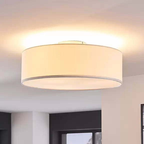 Lampenwelt Lindby Deckenleuchte Sebatin, Ø 40 cm, creme, Stoff, E27 Große Rabatte
