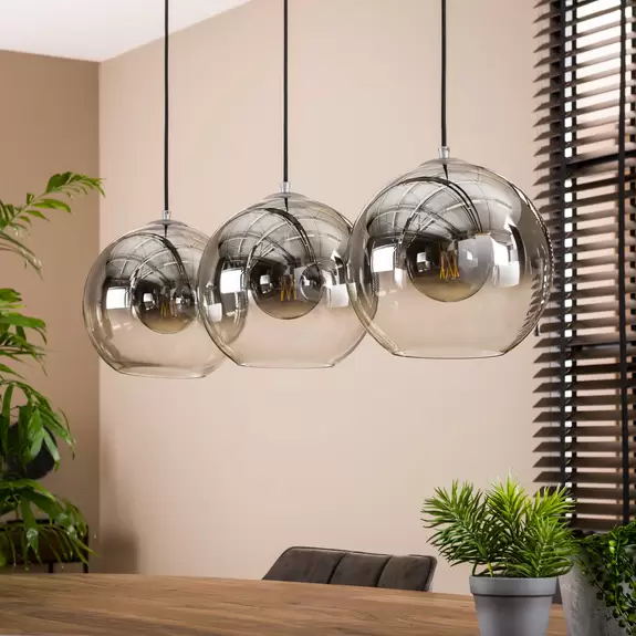 Lampenwelt Hängeleuchte Allessandra, rauchgrau, Glas, E27, 3-flammig Kauf eins, bekomm eins gratis