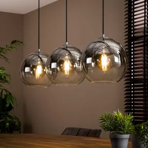 Lampenwelt Hängeleuchte Allessandra, rauchgrau, Glas, E27, 3-flammig Kauf eins, bekomm eins gratis