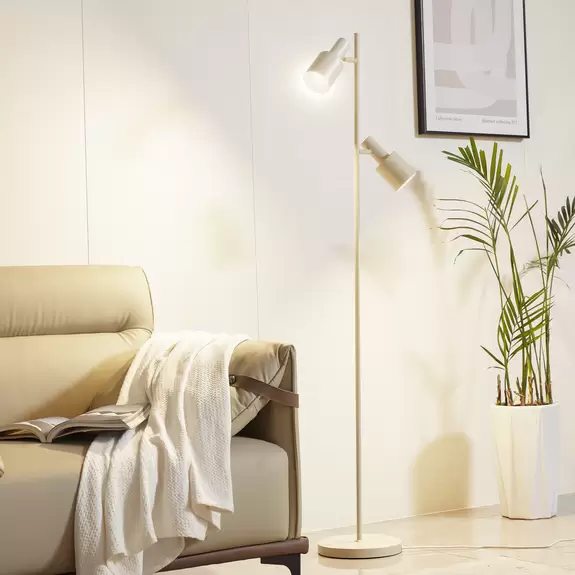 Lampenwelt Lindby Stehleuchte Ovelia, beige, Eisen, E27 Letzte 2 Tage