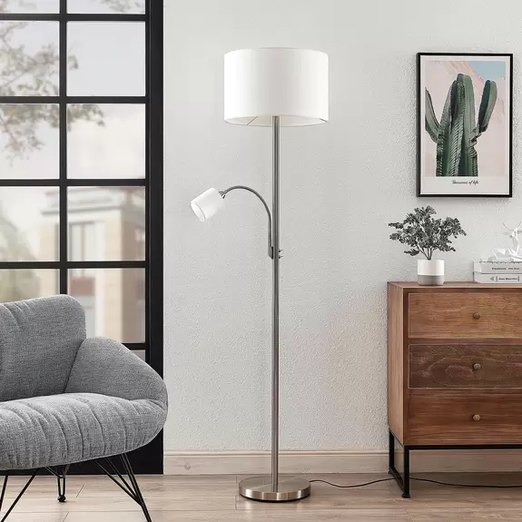 Lampenwelt Lindby Jaileen Stoffstehlampe, Leselicht, weiß zollfrei