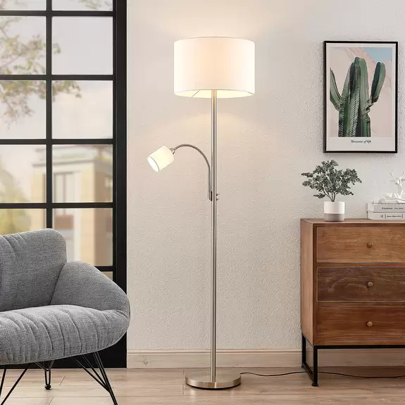 Lampenwelt Lindby Jaileen Stoffstehlampe, Leselicht, weiß zollfrei