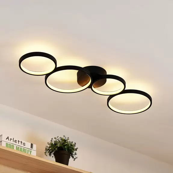 Lampenwelt Lindby LED-Deckenleuchte Evengeline, schwarz, Alu, 88 cm Angebote