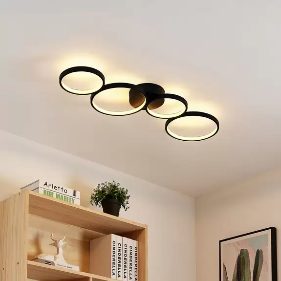 Lampenwelt Lindby LED-Deckenleuchte Evengeline, schwarz, Alu, 88 cm Angebote