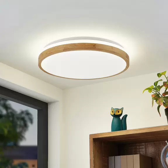Lampenwelt Lindby LED-Deckenlampe Emiva, Lichtquelle oben, CCT, Holz Blitzverkäufe