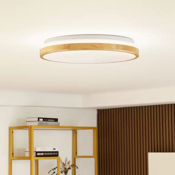 Lampenwelt Lindby LED-Deckenlampe Emiva, Lichtquelle oben, CCT, Holz Blitzverkäufe