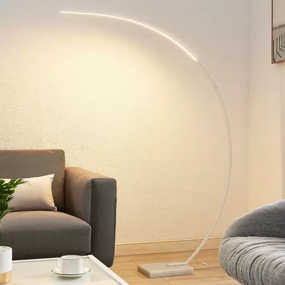 Lampenwelt Lindby Kendra LED-Bogenstehleuchte, weiß Rabatt