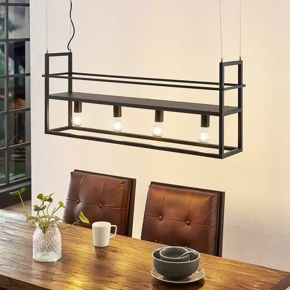 Lampenwelt Lindby Hängeleuchte Grisela, 4-flammig, Stahl, schwarz, E27 Günstig kaufen