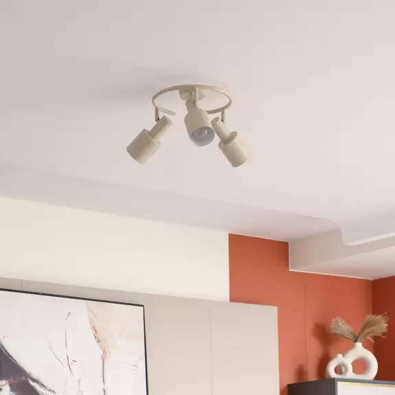 Lampenwelt Lindby Deckenstrahler Ovelia, beige, 3-flg., Eisen, E27 Versandkostenfrei