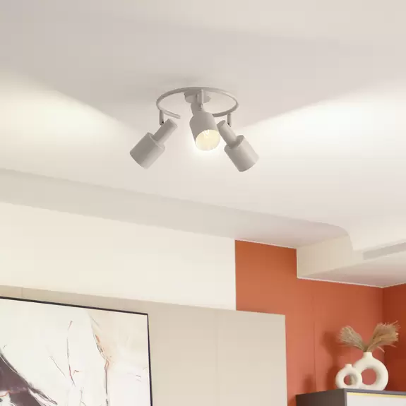 Lampenwelt Lindby Deckenstrahler Ovelia, beige, 3-flg., Eisen, E27 Versandkostenfrei