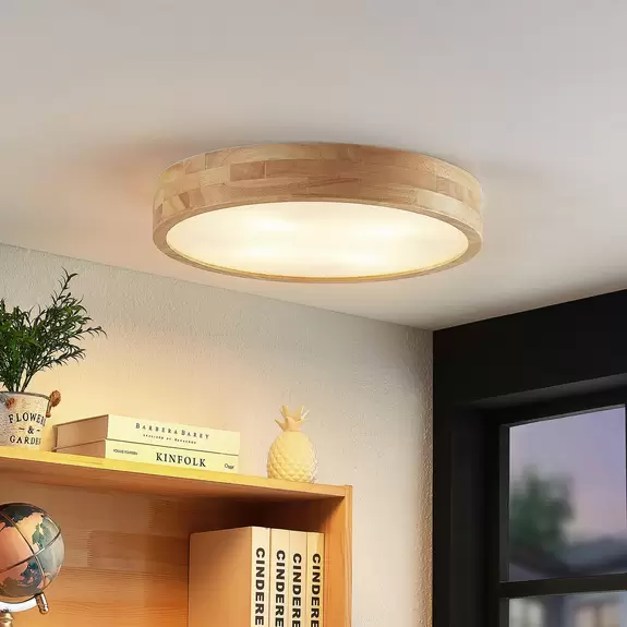 Lampenwelt Lindby Tanju Deckenleuchte, Eichenholz Ø 50 cm Flash Sale