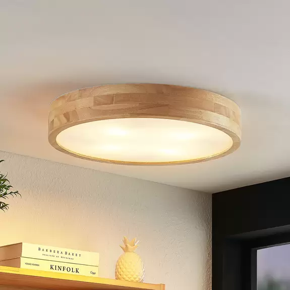 Lampenwelt Lindby Tanju Deckenleuchte, Eichenholz Ø 50 cm Flash Sale